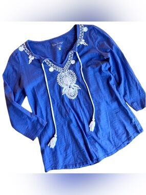 Lilly Pulitzer Cobalt Blue Long Sleeve Tee with White Embroidery